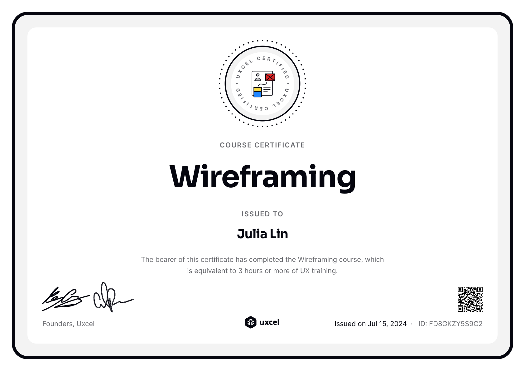 Julia Lin's certificate